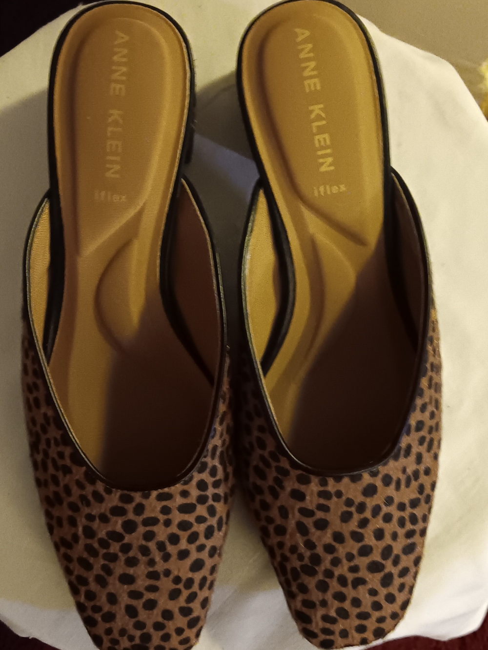 Anne Klein Tan and Black Leopard-Print Slip-On Mules